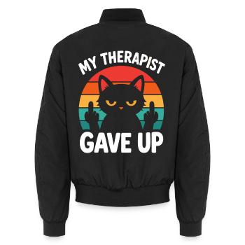 Mein Therapeut hat Cat Retro aufgegeben. - Unisex Bomberjacke - Schwarz - Hinten - AI Model Male 185 light (185cm)