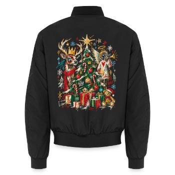 Weihnachtsbaum mit Engeln und Rentieren - Unisex Bomberjacke - Schwarz - Hinten - AI Model Male 185 light (185cm)