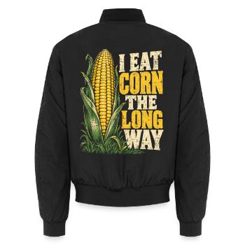 Ich ess Mais den langen Weg - Unisex Bomberjacke - Schwarz - Hinten - AI Model Male 185 light (185cm)