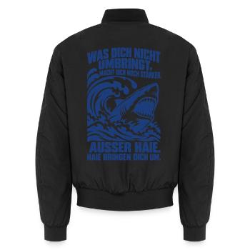 Was dich nicht umbringt, macht dich noch stärker.  - Unisex Bomberjacke - Schwarz - Hinten - AI Model Male 185 light (185cm)