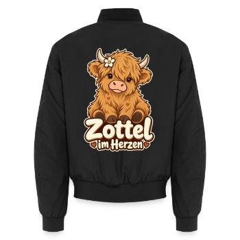 Hochlandrind Fan Schottisches Highland Cattle - Unisex Bomberjacke - Schwarz - Hinten - AI Model Male 185 light (185cm)