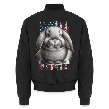 Holland Lop Rabbit US Zwergwidder Kaninchen - Unisex Bomberjacke - Schwarz - Hinten - AI Model Male 185 light (185cm)
