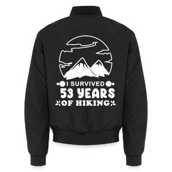 53 Jahre - Berg Wandern Bergsteigen - Unisex Bomberjacke - Schwarz - Hinten - AI Model Male 185 light (185cm)
