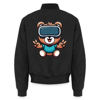 Bär Süß Comic Cartoon VR Virtual Reality - Unisex Bomberjacke - Schwarz - Hinten - AI Model Male 185 light (185cm)