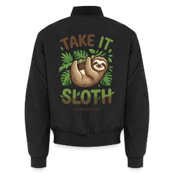 Take It Sloth – Gemütliches Faultier Geschenk - Unisex Bomberjacke - Schwarz - Hinten - AI Model Male 185 light (185cm)