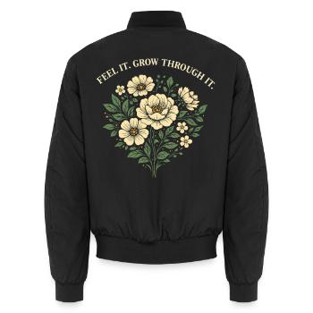 Spüre, wie es durch ihn wächst Blumendesign - Unisex Bomberjacke - Schwarz - Hinten - AI Model Male 185 light (185cm)