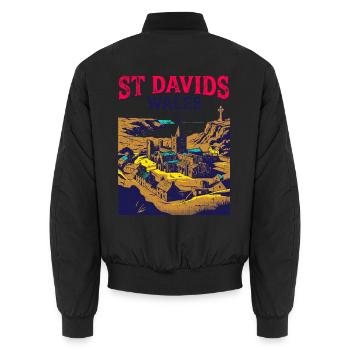 City St Davids Wales Historic Cathedral - Unisex Bomberjacke - Schwarz - Hinten - AI Model Male 185 light (185cm)