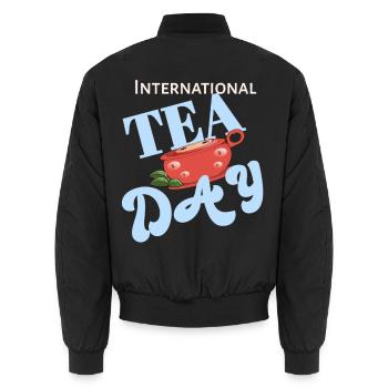 Internationaler Tag des Tees  - Unisex Bomberjacke - Schwarz - Hinten - AI Model Male 185 light (185cm)