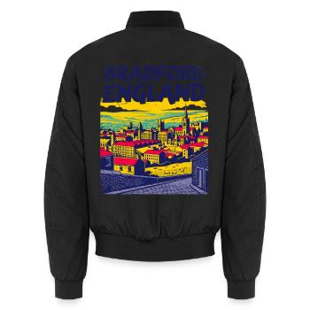 Retro Bradford England City Skyline Sept - Unisex Bomberjacke - Schwarz - Hinten - AI Model Male 185 light (185cm)