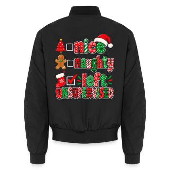 Nice Naughty Left Unanswered – Weihnachtsdesign - Unisex Bomberjacke - Schwarz - Hinten - AI Model Male 185 light (185cm)