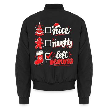 Links unbeaufsichtigt – Nett oder frech - Unisex Bomberjacke - Schwarz - Hinten - AI Model Male 185 light (185cm)