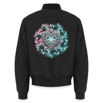  Keltisches Herz Mit Blumen Und Verschlungenen - Unisex Bomberjacke - Schwarz - Hinten - AI Model Male 185 light (185cm)