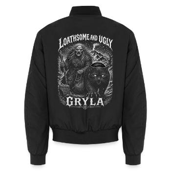 Grýla Julfest Troll mit Weihnachtskatze Nordische  - Unisex Bomberjacke - Schwarz - Hinten - AI Model Male 185 light (185cm)