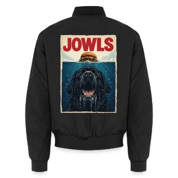 Jowls – Neufundländer Hund Newfie Papa Newfie Mama - Unisex Bomberjacke - Schwarz - Hinten - AI Model Male 185 light (185cm)