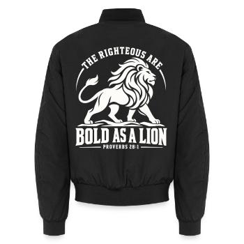 Bibel Spruch Mut und Glaube Löwe - Unisex Bomberjacke - Schwarz - Hinten - AI Model Male 185 light (185cm)