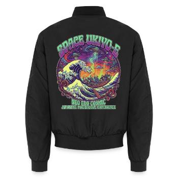 Hokusai Great Wave & UFO Psychedelic Cosmic Ukiyoe - Unisex Bomberjacke - Schwarz - Hinten - AI Model Male 185 light (185cm)
