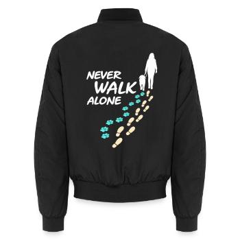 Never Walk Alone Pfotenspuren - Unisex Bomberjacke - Schwarz - Hinten - AI Model Male 185 light (185cm)