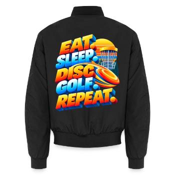 Eat. Sleep. Disc Golf. Repeat. - Unisex Bomberjacke - Schwarz - Hinten - AI Model Male 185 light (185cm)