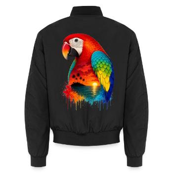 Tropical Sunset Palm Sea Beach Parrot Papagei - Unisex Bomberjacke - Schwarz - Hinten - AI Model Male 185 light (185cm)