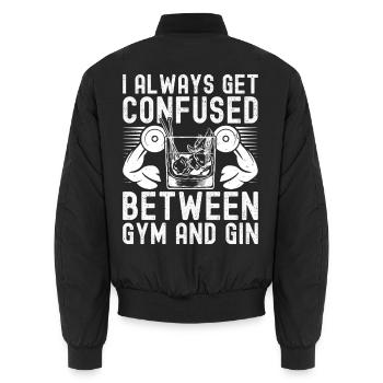 Powerlifting Bodybuilder Confused Between Gin Gym - Unisex Bomberjacke - Schwarz - Hinten - AI Model Male 185 light (185cm)