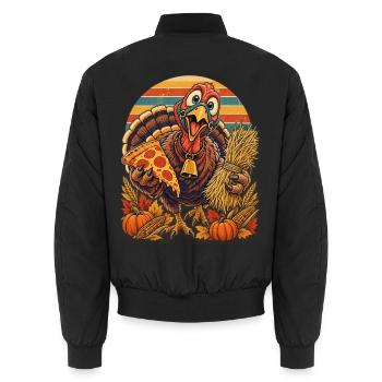 Thanksgiving-Truthahn tauscht Heu gegen Pizza - Unisex Bomberjacke - Schwarz - Hinten - AI Model Male 185 light (185cm)