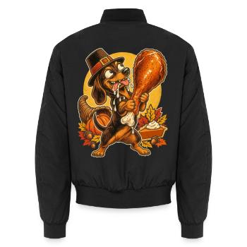 Thanksgiving Dackel mit Truthahn-Drumstick - Unisex Bomberjacke - Schwarz - Hinten - AI Model Male 185 light (185cm)