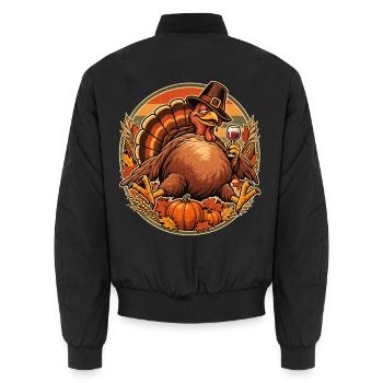 Thanksgiving Truthahn im Fresskoma - Unisex Bomberjacke - Schwarz - Hinten - AI Model Male 185 light (185cm)