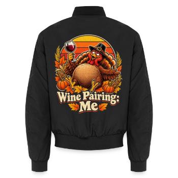 Thanksgiving Truthahn Weinpaarung - Unisex Bomberjacke - Schwarz - Hinten - AI Model Male 185 light (185cm)