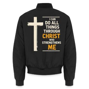 Ich kann alles durch Christus tun, der - Unisex Bomberjacke - Schwarz - Hinten - AI Model Male 185 light (185cm)