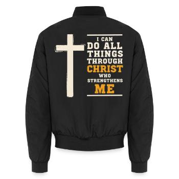 Ich kann alles durch Christus tun, der - Unisex Bomberjacke - Schwarz - Hinten - AI Model Male 185 light (185cm)