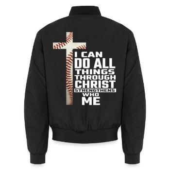 Baselball, ich kann alles tun, was Christus zu tun hat. - Unisex Bomberjacke - Schwarz - Hinten - AI Model Male 185 light (185cm)