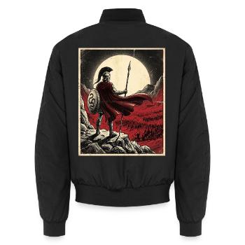 Spartan Hoplite Red Moon Vintage-Posterkunst - Unisex Bomberjacke - Schwarz - Hinten - AI Model Male 185 light (185cm)
