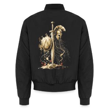 Spartanischer Schwert-Schildhelm Tinten-Kunstkrieger - Unisex Bomberjacke - Schwarz - Hinten - AI Model Male 185 light (185cm)