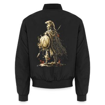 Spartanische Krieger-Tuschekunst Griechische Schrift Hoplit - Unisex Bomberjacke - Schwarz - Hinten - AI Model Male 185 light (185cm)