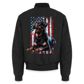 Rottweiler US Flagge - Unisex Bomberjacke - Schwarz - Hinten - AI Model Male 185 light (185cm)