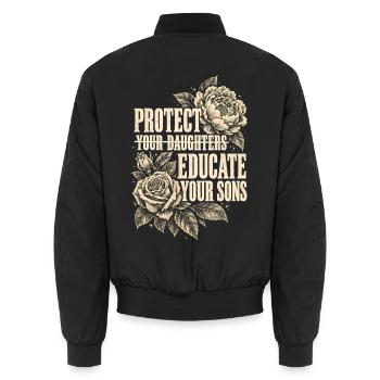 Protect Your Daughters Educate Your Sons Floral - Unisex Bomberjacke - Schwarz - Hinten - AI Model Male 185 light (185cm)