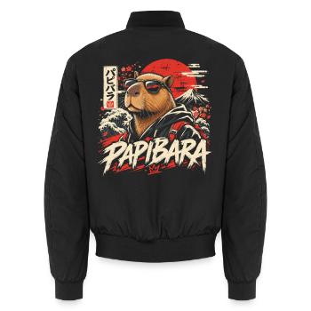  Papibara Capybara Japanische Welle Aufgehende - Unisex Bomberjacke - Schwarz - Hinten - AI Model Male 185 light (185cm)