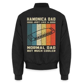 Mundharmonika Papa Wie Normaler Papa Aber Cooler - Unisex Bomberjacke - Schwarz - Hinten - AI Model Male 185 light (185cm)