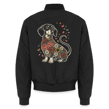 Dackel Blumen Porträt Botanisch Hundeliebe - Unisex Bomberjacke - Schwarz - Hinten - AI Model Male 185 light (185cm)
