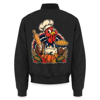 Thanksgiving Truthahn Bäcker mit Kürbis-Pie - Unisex Bomberjacke - Schwarz - Hinten - AI Model Male 185 light (185cm)