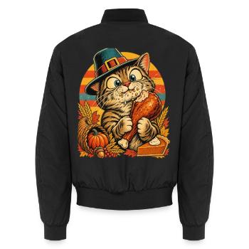 Thanksgiving-Katze mit erwischtem Truthahn - Unisex Bomberjacke - Schwarz - Hinten - AI Model Male 185 light (185cm)