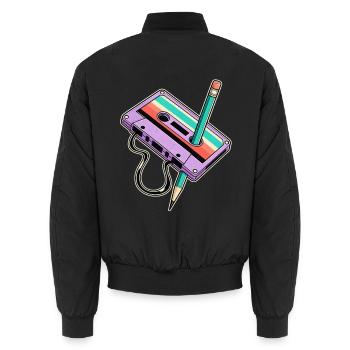 Retro-Kassette mit Stift-Duo - Unisex Bomberjacke - Schwarz - Hinten - AI Model Male 185 light (185cm)