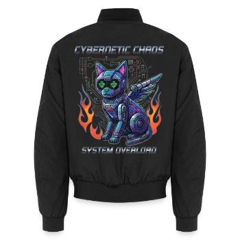 Katze Cybernetic Chaos, Cyberpunk - Unisex Bomberjacke - Schwarz - Hinten - AI Model Male 185 light (185cm)