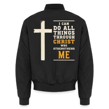 Ich kann alles durch Christus tun, der - Unisex Bomberjacke - Schwarz - Hinten - AI Model Male 185 light (185cm)