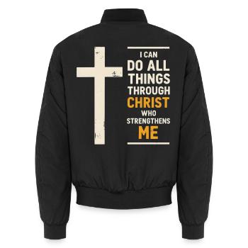 Ich kann alles durch Christus tun, der - Unisex Bomberjacke - Schwarz - Hinten - AI Model Male 185 light (185cm)