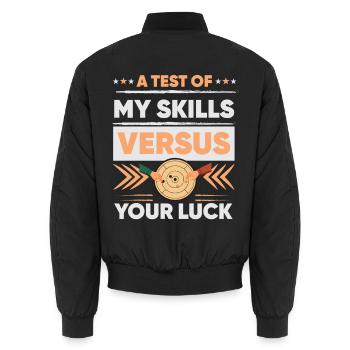 Crokinole – Mein Können gegen dein Glück - Unisex Bomberjacke - Schwarz - Hinten - AI Model Male 185 light (185cm)