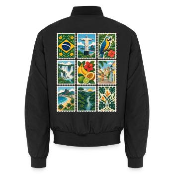 Brasilien Briefmarken - Unisex Bomberjacke - Schwarz - Hinten - AI Model Male 185 light (185cm)