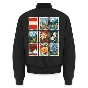 Österreich Briefmarken - Unisex Bomberjacke - Schwarz - Hinten - AI Model Male 185 light (185cm)