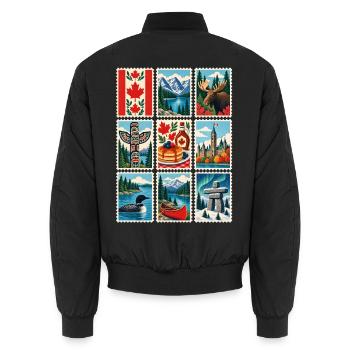 Kanada Briefmarken - Unisex Bomberjacke - Schwarz - Hinten - AI Model Male 185 light (185cm)