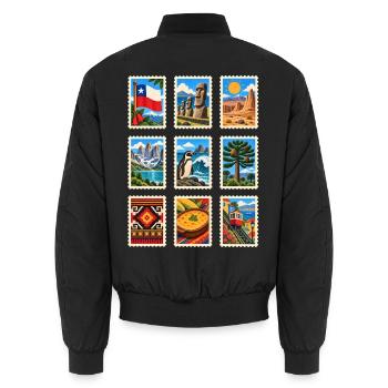Chile Briefmarken - Unisex Bomberjacke - Schwarz - Hinten - AI Model Male 185 light (185cm)